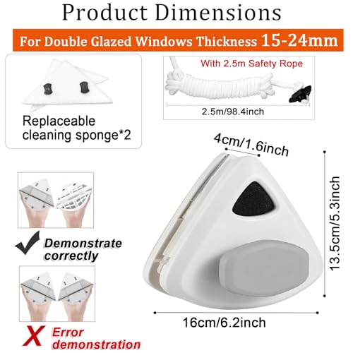 Limpiacristales Magnético Con Cuerda Anticaídas, Limpiador De Ventana Doble Cara 15-24mm, Ventanas Para Edificios Altos, Cepillo Limpieza Vidrio, Limpia Cristales Con Iman - imagen 2