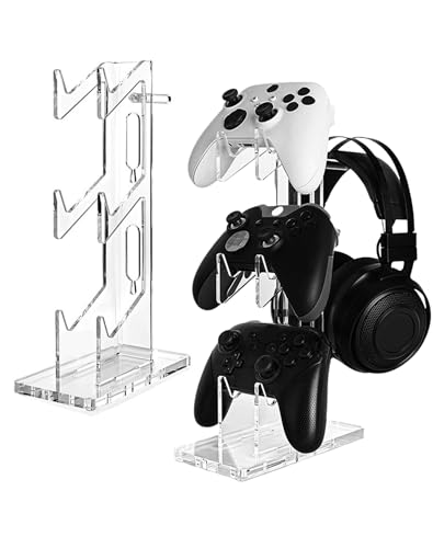 Controller Stand 3 Tiers , Universal Controller Holder Headphone Stand, Headset Holder, Acrylic Controller Display Stand Compatible with Xbox, PS5, PS4, NS - Ideal Desk Mount for Gamers,Transparent