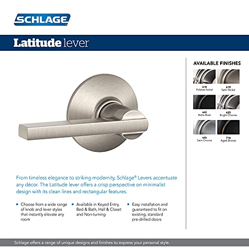 Schlage F40 V LAT 622 Latitude Door Lever, Bed & Bath Privacy Lock, Matte Black thumb #1