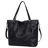 Heshe Womens Genuine Leather Shoulder Handbags Designer Satchel Purse Crossbody Bags for Ladies (Black)