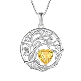 FJ Collar Árbol de la Vida para Mujer Plata de Ley 925 Colgante Piedra de Nacimiento Noviembre Collar Amarillo Joyas Regalos para Mujer Esposa Mamá