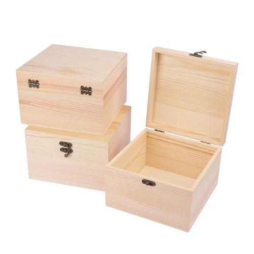 GNIEMCKIN 3 Pack Wooden Box, Unfinished Unpainted Wood Boxes for