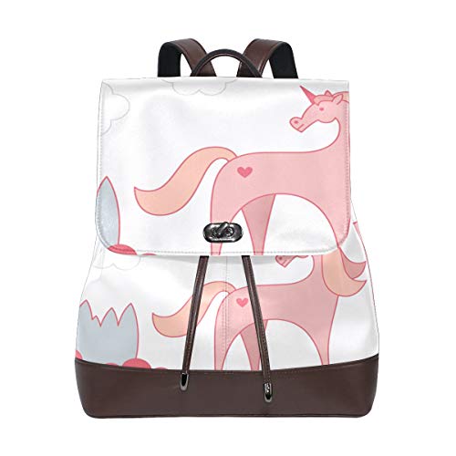 DEZIRO  Mochila Escolar de Piel Rosa Unicornio Mochilas Bolsa de Viaje