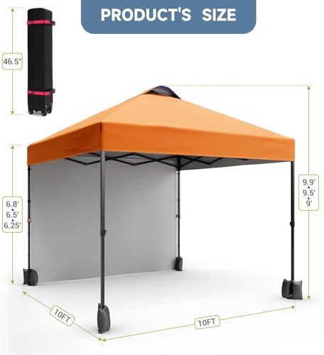 10x10 Pop Up Tent, Pop Up Canopy with Sidewall, UPF 50+, Easy to Set Up Outdoor Canopy, Adjustable Portable Gazebo for Parties, Camping, Gazebo with Wheel Cover Bag, 4 Sand Bags, 4 Ropes and 8 Spikes by StarlightStroll - Image 3