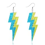Mintolex 80s Neon Earrings for Women Acrylic Lightning Bolt Drop Earrings Retro 80s 90s Glow Party Accessories Neon Jewelry for Halloween Costume Outfit, Blue Yellow