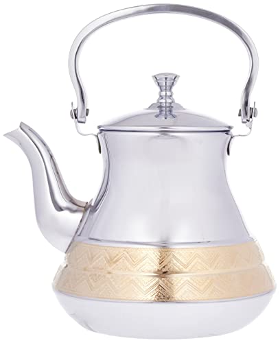 AlSaif Stainless Steel Arabic Tea Kettle Size: 2 Liter, Color: Chrome/Gold