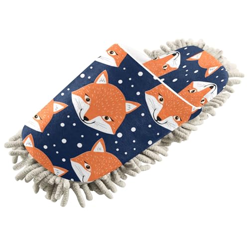 Kigai Cute Fox Heads Mop Slippers for Floor Cleaning, Slippers for Women Men, Microfiber Floor Cleaning, L