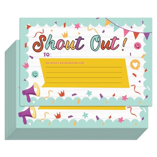 60Pcs Colorful Shout Out Cards for Employees Office Staff Teachers Students Coworkers Positive Appreciation and Recognition Reward Cards Encouragement Card for School or Work Bulletin Boards 6x4 in