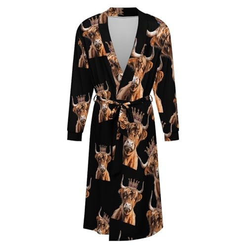 Highland Cow of King Soft Robe Long Sleeve Bathrobes V Neck Sleepwear Spa Robes with Belt Men Woman4