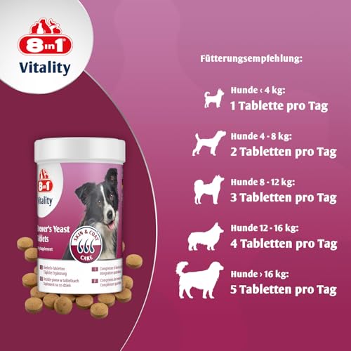 8in1 Bierhefe Tabletten - einzigartige Kombination aus Vitaminen für alle Hunde, unterstützt die Haut- und Fellpflege, 1 Dose (260 Tabletten)