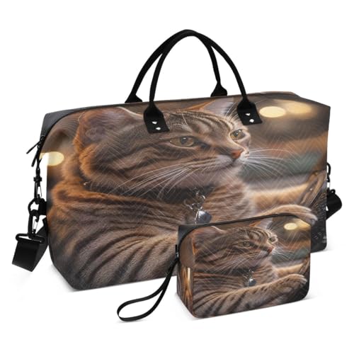 Cat Car Kitten Animal Travel Duffle Bag Gym Bag Weekender Bags with Toiletry Bag Travel Trip Tote Bag