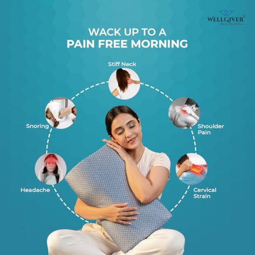 WELLGIVER Cervical Memory Foam Pillow for Neck Pain | 2 Year Warranty | 19 x 11 x 4 Inch Standard | Orthopedic Pillow Spondylitis Neck & Shoulder Pain | Washable Jacquard Blue Cover | Pack of 1