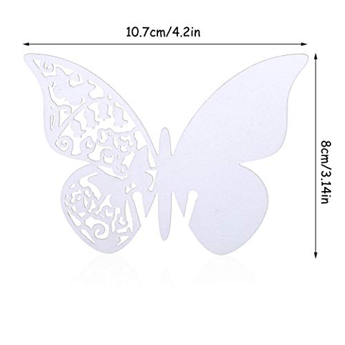 QH-Shop Schmetterling Tischkarten Platzkarte Namenskarte Cup-Karten wandsticker mit Hohl-Muster in Den Flügeln für Hochzeit Geburtstage Taufe Party Tischdeko 100 Stücke weiß