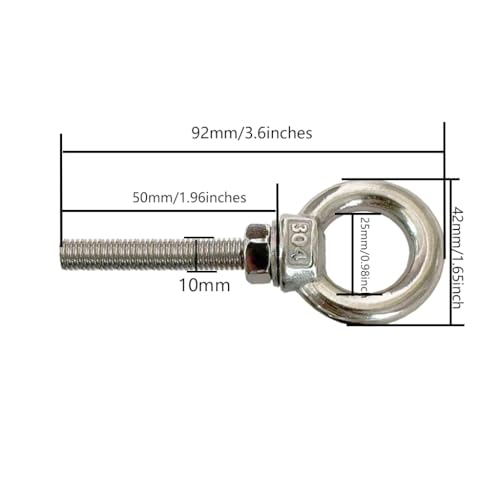 Image of Shoulder Eye Bolt, 2 PCS M10 Heavy Duty Lifting Ring 2 inch Threaded Eyebolt Lifting Ring Eye Bolts with Nuts and Flat Washers(Thread Length 50mm)