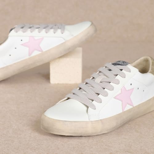 Image of Mi.iM Sofia Women's Low Top Star Sneakers - Fashion Lace-Up Shoes with Cushioned Insole and Rubber Sole