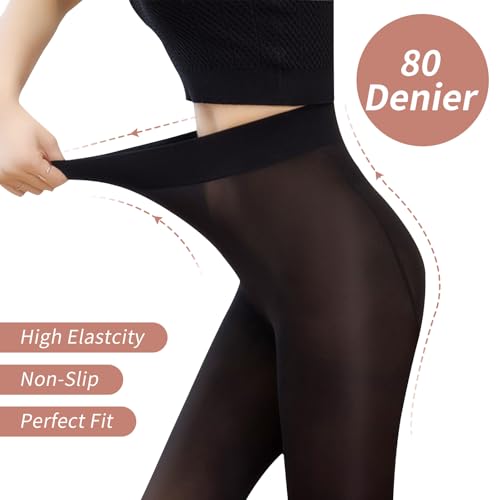 Image of Caprilite 2 Pairs Women Fleece Lined Tights-Fake Translucent Leggings High Waist Pantyhose Sheer Thick Warm Tights For Women