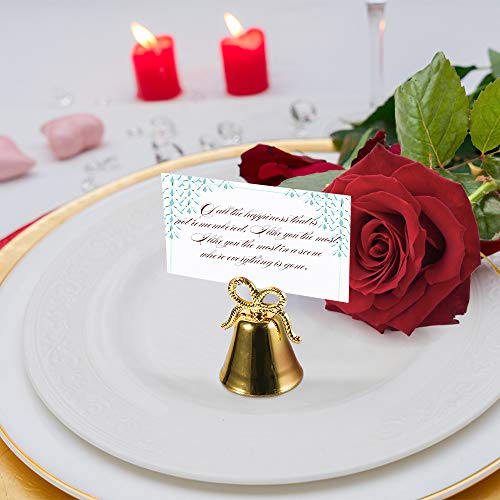 Amytalk 12 Pack Golden Christmas Bell Place Card Holders Kissing Bell Table Card Holder Memo Photo Picture Number Sign Stands Holder for Party Wedding Table Decoration