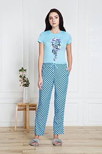 Image of Van Heusen Women's Printed Lounge Pants | Drawstrings & Side Pockets | Ultra Soft Fabric | Relaxed Fit | At home pyjamas | Everyday Comfort | Printed | Style 55306 | Available in Pack of 1 & 2