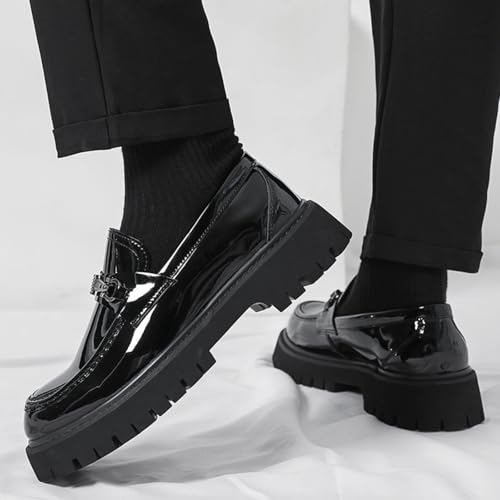 Mens Patent Leather Slip-On Platform Dress Horsebit Loafer Low Heels Round Toe Non-Slip Penny Shoes for Formal Business Wedding3