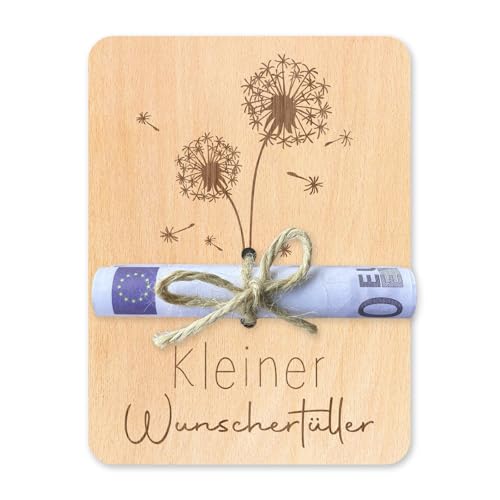 Sugeru Geldgeschenke Verpackung aus Holz 12 x 9 cm - Wunscherf&uuml;ller - Geldgeschenk Geburtstag - Angler Geschenk - Fahrrad Geschenke - Geldkarte Geburtstag - Reisegutschein Verpackung (L&ouml;wenzahn)