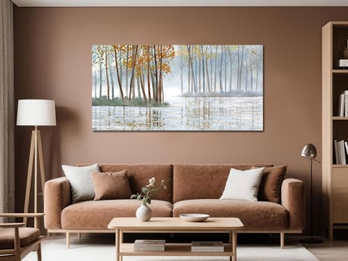 Image of Arjun Birch Trees Wall Art Canvas Forest Landscape Picture Painting, Nature Modern Artwork Large Framed for Living Room Bedroom Home Office Wall Decor 48 inchx24 inch