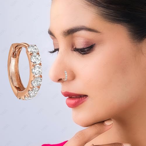 Image of VAMA FASHIONS Silver Gold Rosegold Crystal Stone Piercing Ring Nose Pin Pierced Hole Type Nosepin for Women & Girls