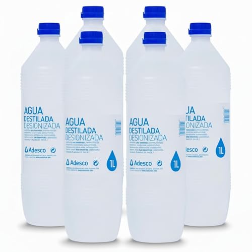 Adesco, Agua destilada desionizada, agua para plancha, maquinas, uso hospitalario, tatoo. (6L)