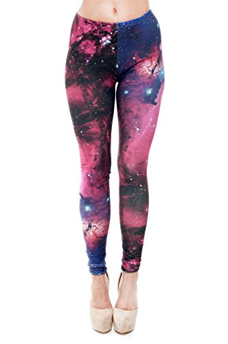 kukubird Printed Patterns Women's Yoga Leggings Gym Fitness Running Pilates Tights Skinny Pants 8 to 12 Stretchable - Galaxy Fuchsia