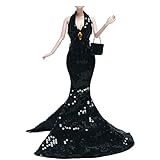 Gorgeous Handmade Doll Dress, Doll Clothes Evening Gown with Sequin Fashion Show, Wedding Party Outfits for 11.5 inch Doll Accessories (Black)