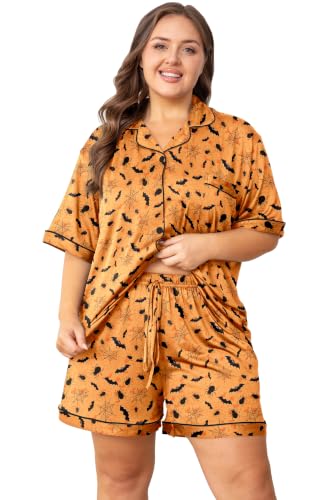 Image of Vozanet Women's Plus Size Button Down Pajamas Soft Lounge Sets Shorts with Pockets Bride Nighty Solid Soft Pjs 1x to 5x