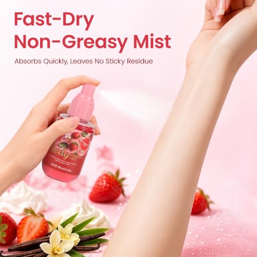 Image of Strawberry Scented Body Mist for Women, Gentle Fruity Fragrance Spray, Paraben Free, Phthalate Free, Vegan & Cruelty Free, Non-Greasy Quick-Dry Body Fragrance, 3.38 fl oz