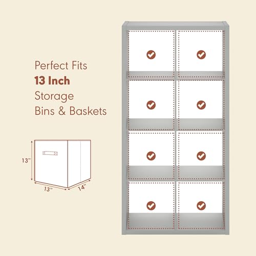 Image of Furinno Cubicle Record Player Stand, 8-Cube Record Storage, Light Grey | Vinyl Storage, 1.2 inchInch Extra Thick, Open Back Media Shelf for CD DVD Bluray Game Disc, for Living Room, Home Office