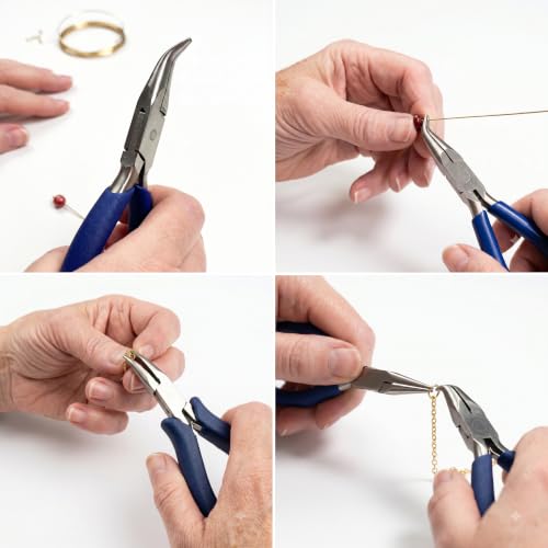 Image of Beadsnfashion Bent Nose Pliers (4.5 Inch) - Professional Stainless Steel Jewellery Making Tool with 7 cm Comfortable Blue Grips for Beading, Wire Wrapping & Detailed Craft Work
