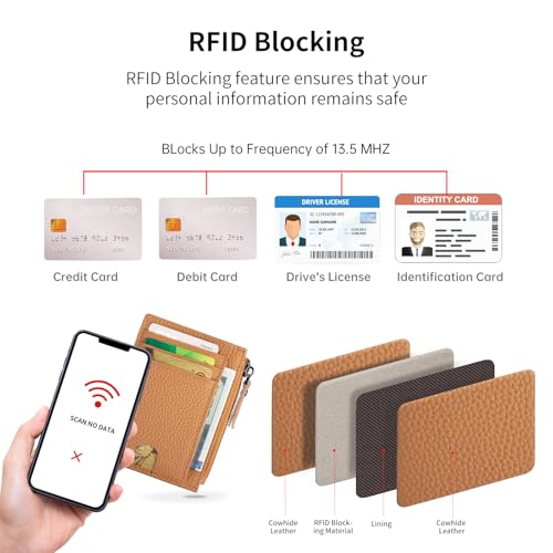 Image of Slim Wallet for Women Small Leather RFID Blocking Credit Card Holder Minimalist Front Pocket Wallet with Coin Purses & Pouches,Brown