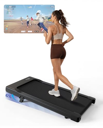 MJWW Walking Pad mit Steigung 6% Laufband für Zuhause & Büro 136 KG mit Smart App 6 km/h & 12 km/h Laufband Schreibtisch Leise 2.5 PS mit Schulungskurse und Multiplayer-Wettbewerbe