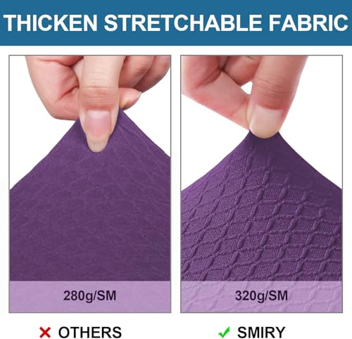 Image of Smiry Waterproof Seat Covers for Dining Room Chairs, No Rear Covers | Stretch Jacquard Removable Washable Chair Seat Slipcovers Protector, Set of 4, Purple