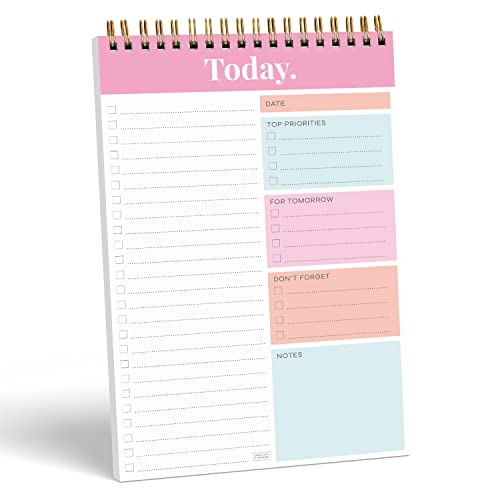 S&O Daily Planner Notepad for Productivity - 52 Page Routine Journal- Undated Writing pad and Organizer Everyday To-Do List Action list - Coiled Regular Task Checklist- PINK