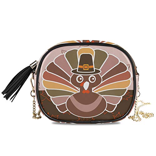ALAZA Women's Happy Thanksgiving Celebration Design with Turkey Fashion Purses Bag with Metal Chain Strap for Travel Shopping
