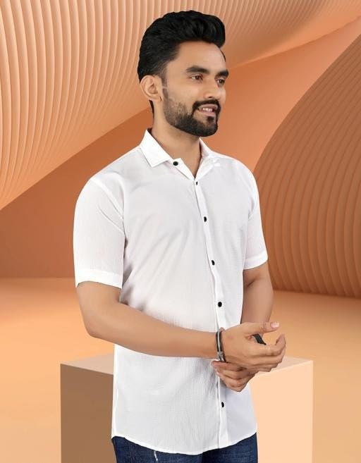 Image of Wonder World Men Shirt 1 Pack Short Sleeve Solid Pattern Lightweight Casual Formal Top