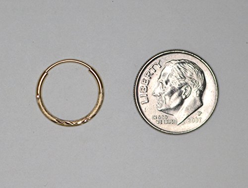14K Gold Diamond Cut Round Endless Hoop Earrings, 1.25mm Thick Tube4