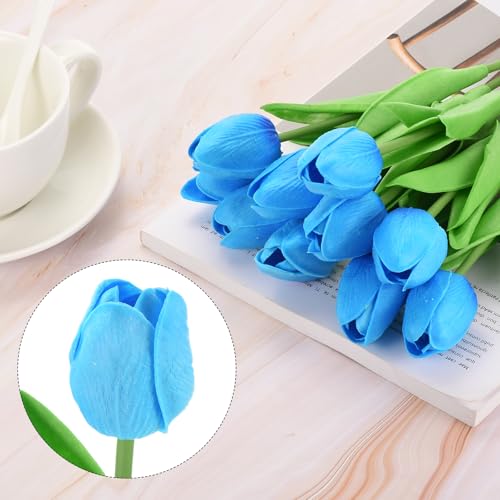 QUARKZMAN 20 Stück Tulpen Künstliche Blumen, Künstliche Blumen Fake Tulip Stems Real Touch für Hochzeitsstrauß Tisch Party Dekoration (Himmelblau)