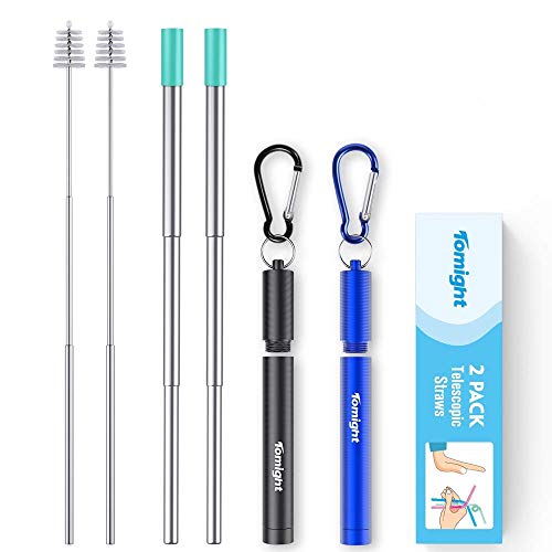 Tomight 2 pack telescopic reusable straws, portable sta…
