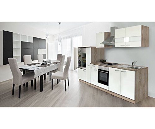 Respekta Küche Küchenzeile Küchenleerblock Leerblock 300cm Eiche Sonoma Sägerau Weiss