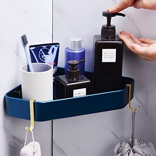 Cesta de ducha con gancho espacio de aluminio montado en la pared azul 3