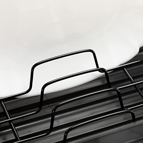 Abocofur Wooden Handle Dish Drying Rack With Removable Plastic Tray, Metal Dish Rack And Drainboard Set With Utensil Holder, Kitchen Counter Drainer And Storage Basket For Plate, Cup, Cutlery, Black #TOP5
