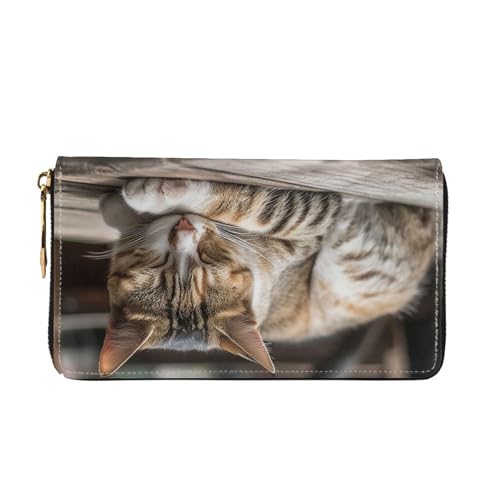Leather Wallet for Women Men Bifold Wallet Ultra Slim Credit Card Holder Cat Sleeping Ladies Clutch Purse3