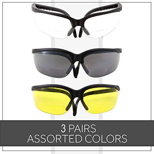 grinderPUNCH 3 Pairs Combo Bifocal Safety Reading Glasses - Assorted Colors Clear Black Yellow Lens - With Side Cover (Diopter +2.50) by grinderPUNCH - Image 3