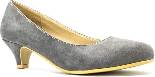Ladies Kitten Heel Court Dress Shoes Comfort Round Toe Low Heel Elegant Pumps for Work, Weddings Evening Events & Parties (Grey Suede, UK Footwear Size System, Adult, Women, Numeric, Medium, 6)