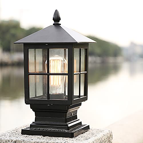 Craftthink Led Post Light Outdoor, Metal Glass Post Lantern Vintage Style Led Exterior Lighting Fixture For Garden Yard Post Pole Pillar Mount Landscape, In Black #TOP3