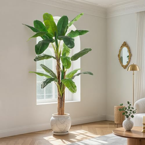 Image of 7ft Extra Tall Artificial Banana Tree, Fake Banana Leaf Plant with 19 Faux Banana Leaves, Perfect for Home Indoor Outdoor Patio Office Tropical Decor